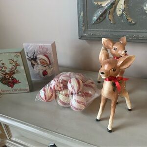 Vintage look  christmas lot reindeer figurines Santa  pictures  Candy ornaments